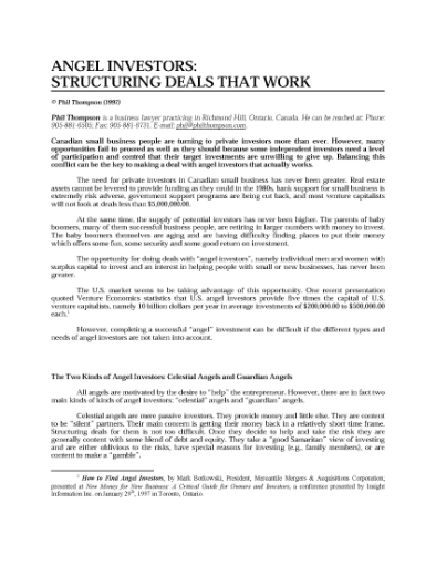 Picture of Angel Investors in Canada: Structuring Deals That Work
