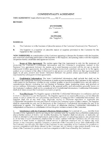 Confidentiality Agreement to use with suppliers that have access to your sensitive business information