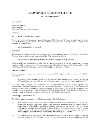 Canada Project Deliverables Agreement