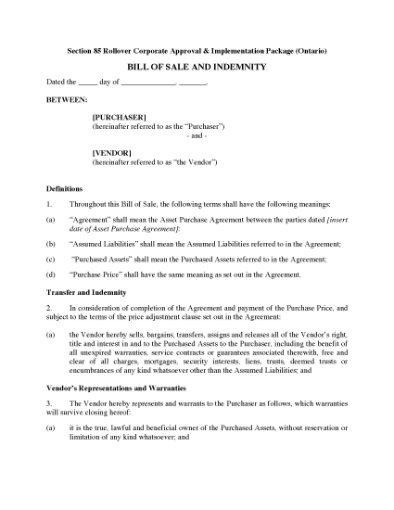 Picture of Ontario Section 85 Rollover Corporate Approval and Implementation Forms