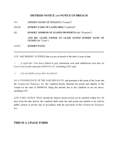 Picture of Ontario Distress Notice and Notice of Breach
