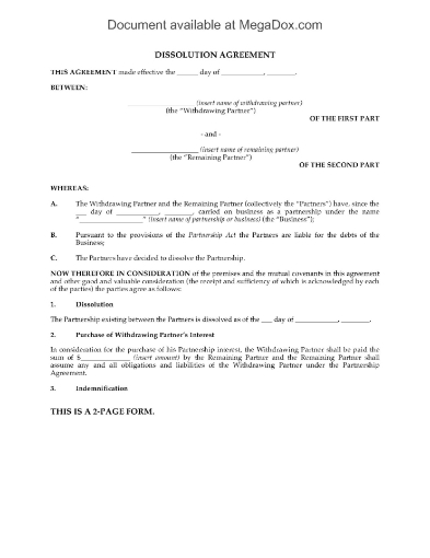 Alberta Partnership Dissolution Agreement