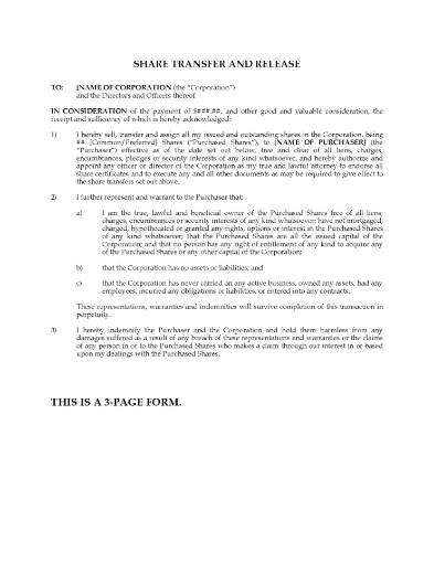 Ontario Share Transfer and Release Forms