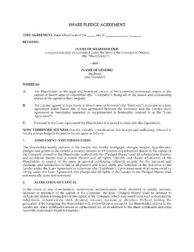 Ontario Share Pledge Agreement