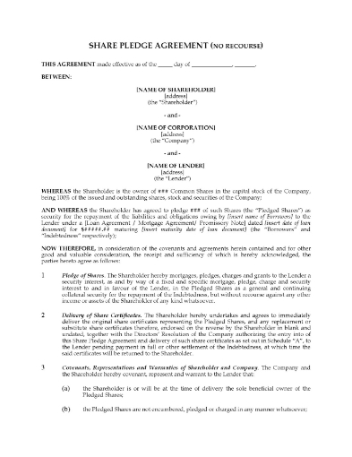 Ontario Share Pledge Agreement (no recourse)