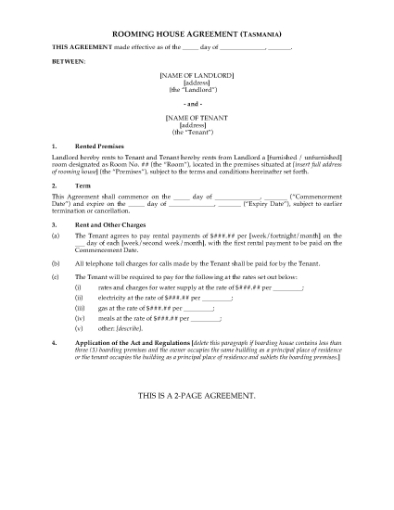 Picture of Tasmania Rooming House Agreement