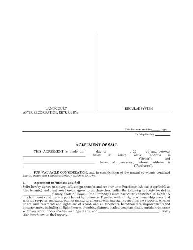 Hawaii Agreement of Sale