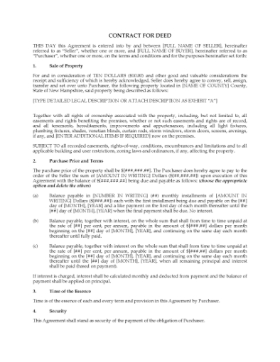 Picture of New Hampshire Contract for Deed