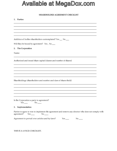 Picture of Shareholder Agreement Checklist