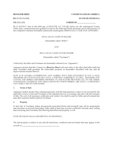 Picture of Louisiana Bond for Deed