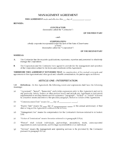 Picture of Management Agreement | USA