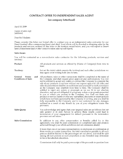 Contract Offer template for independent sales agent
