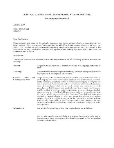 Picture of Offer of Employment as Sales Representative | USA