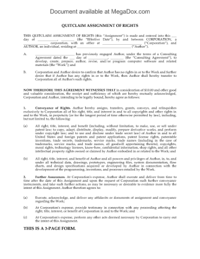 Picture of Quitclaim and Assignment of Rights