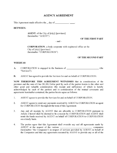 Canada Agency Agreement