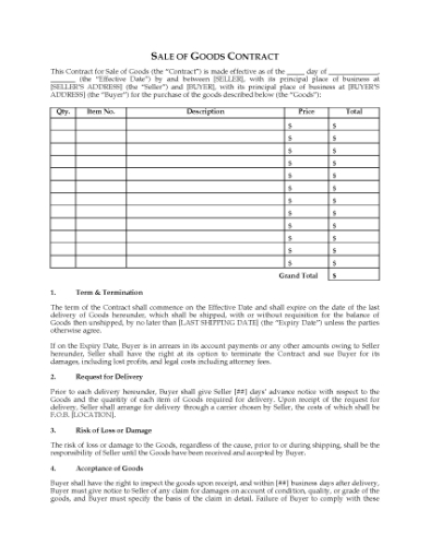 Picture of Sale of Goods Contract | USA