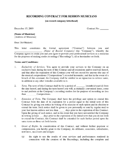 USA Session Musician Contract