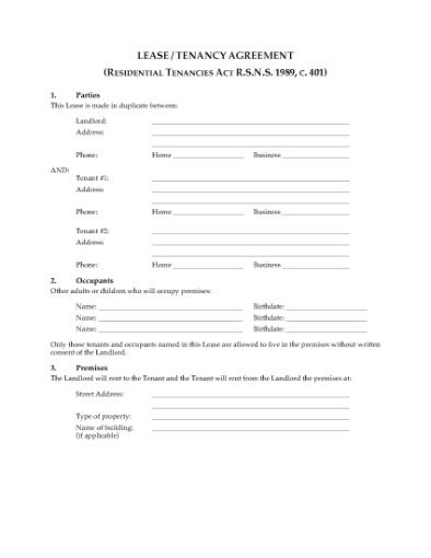 Picture of Nova Scotia Residential Lease / Tenancy Agreement