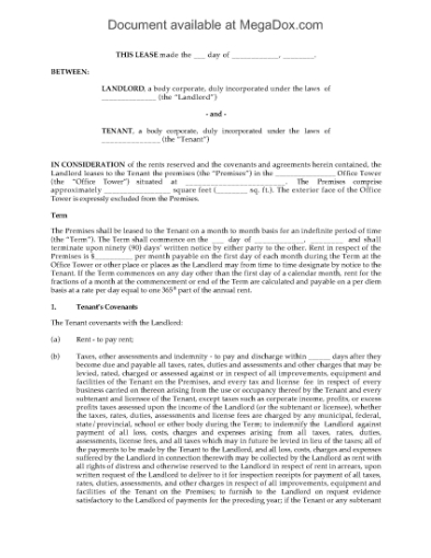 Picture of Monthly Office Lease Agreement