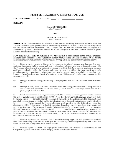 Master Recording License for TV Broadcast  or Video