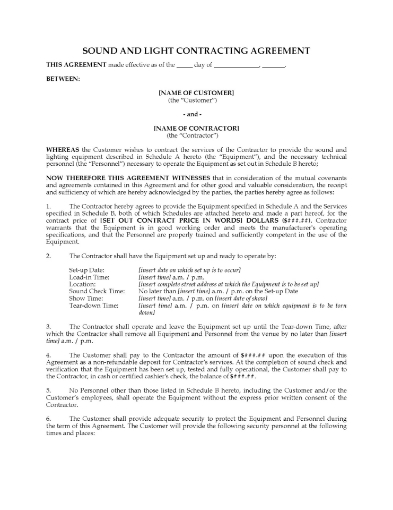 Sound and Lighting Contracting Agreement