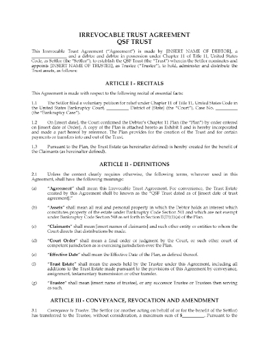 USA Qualified Settlement Funds Trust Agreement