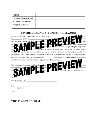 Arizona Conditional Final Waiver and Release of Lien