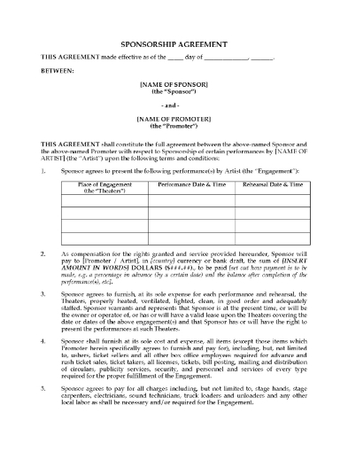Sponsorship Agreement for Live Performances