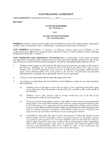 Music Sub-Publishing Agreement