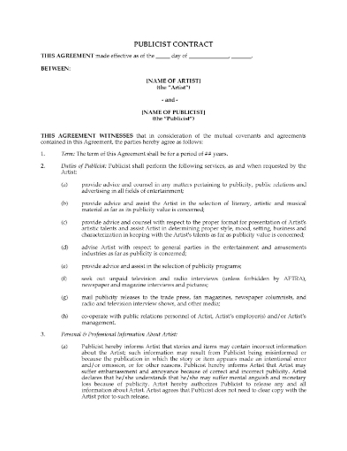 Publicist Services Contract