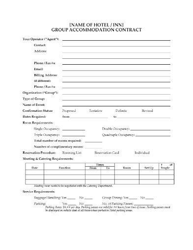 Hotel Group Accommodation Contract