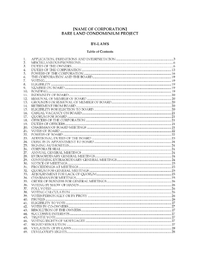 Alberta Bare Land Condominium Bylaws