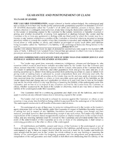 Ontario Guarantee and Postponement of Claim