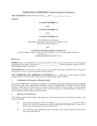 USA LLC Formation Agreement