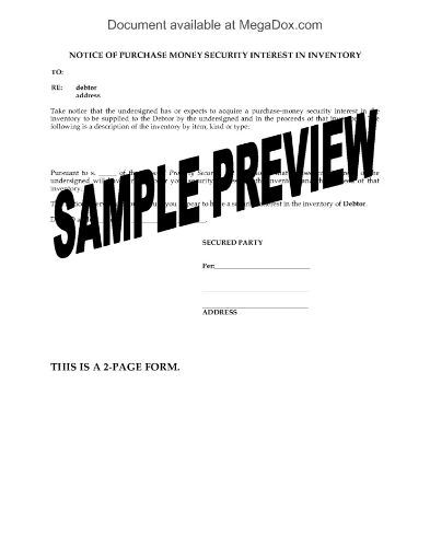 Canada Notice of Purchase Money Security Interest