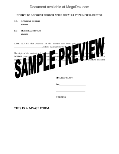 Picture of Notice to Account Debtor of Default by Principal Debtor | Canada