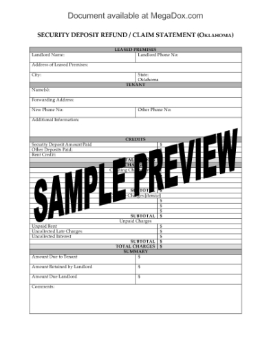 Picture of Oklahoma Security Deposit Statement