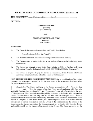 Alberta Real Estate Commission Agreement