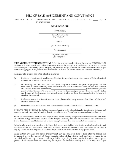 USA Bill of Sale for Business Assets