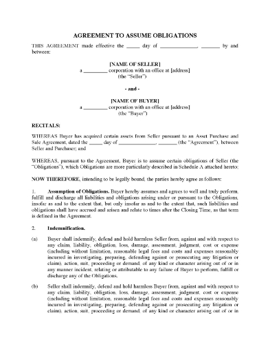 Assumption of Obligations Agreement