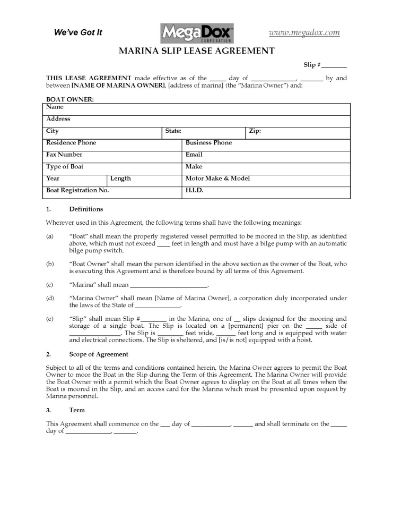 USA Marina Slip Rental Agreement