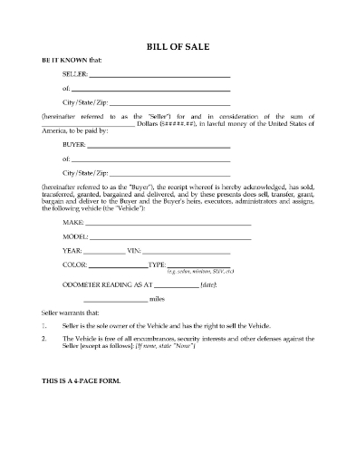 USA Vehicle Bill of Sale Form
