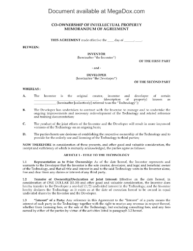 Co-Ownership Agreement for Intellectual Property