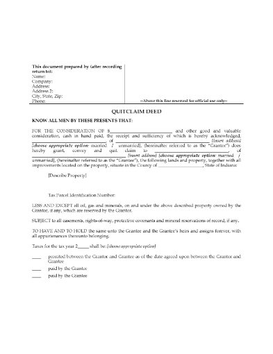 Indiana Quitclaim Deed