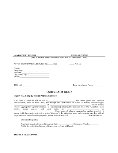 Picture of Hawaii Quitclaim Deed
