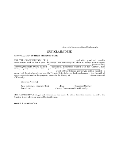 Picture of Kentucky Quitclaim Deed