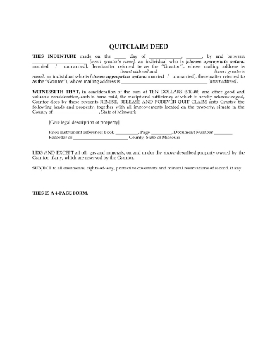 Missouri Quitclaim Deed Form