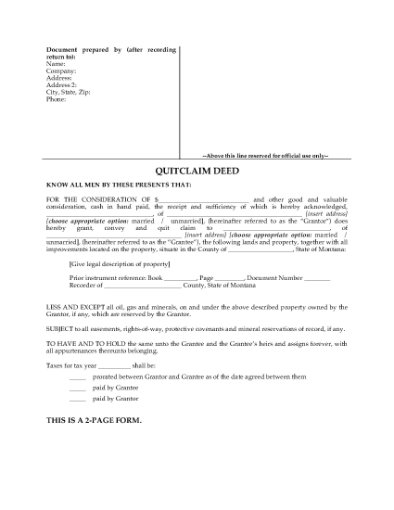 Picture of Montana Quitclaim Deed