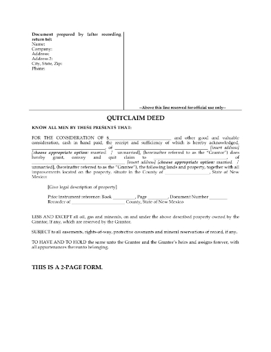 New Mexico Quitclaim Deed Form