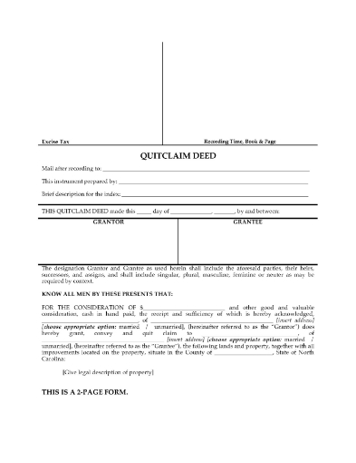 North Carolina Quitclaim Deed
